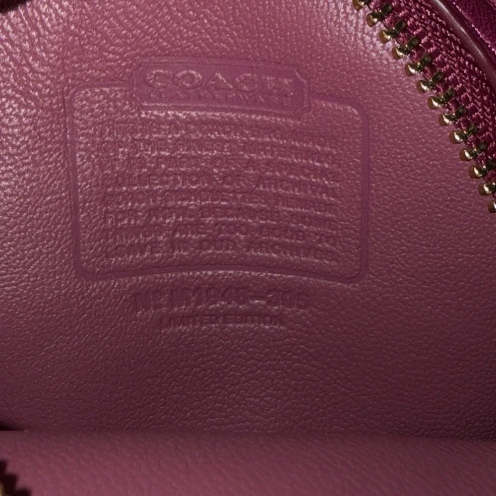 Coach Magenta Pink Glovetanned Leather Half Moon Mini Pouch Wristlet Bag Wallet